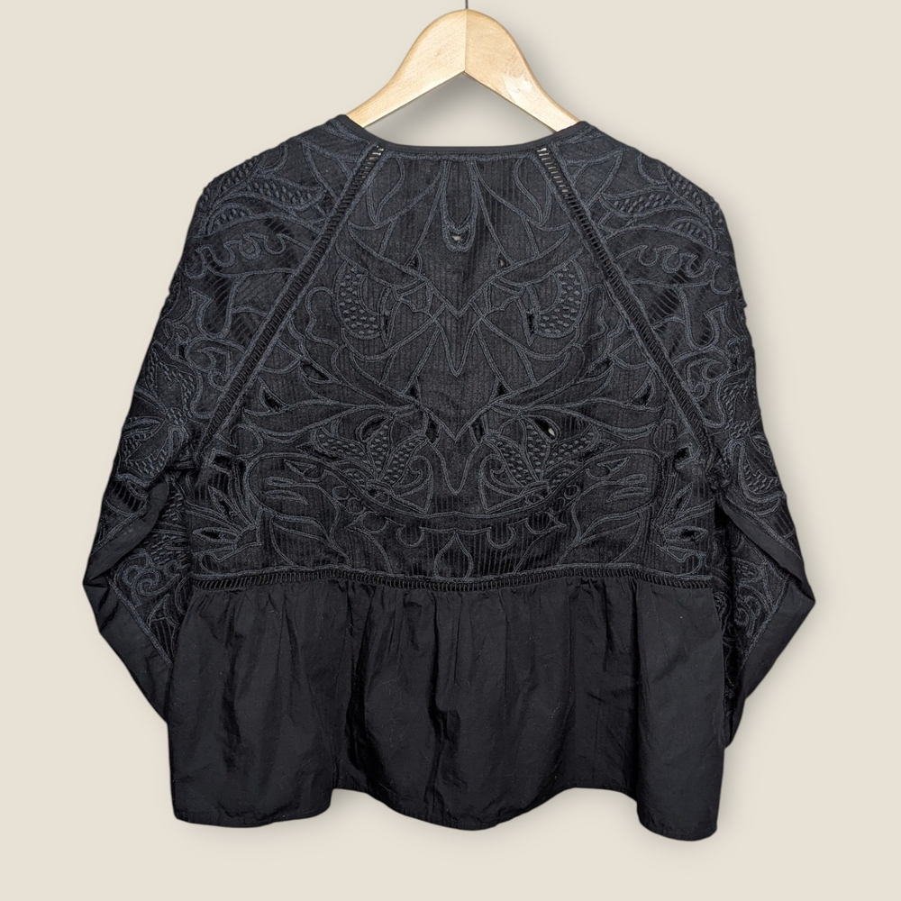 Lucky Brand Black Embroidered Boho Peplum Jacket w/ Hook Clasps Women’s XL - Picture 8 of 14